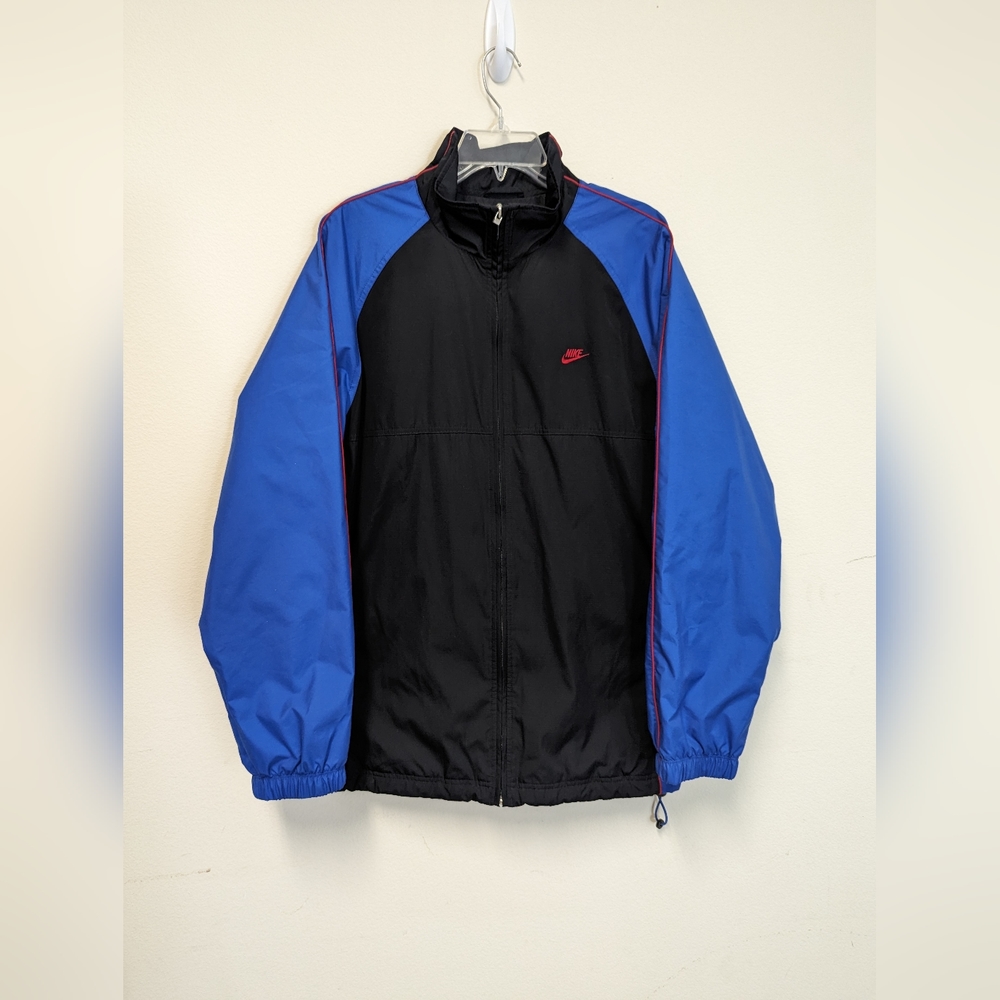 VTG y2K Nike Windbreaker Light Jacket Mens L Black Blue Striped Sleeve Retro 90s
